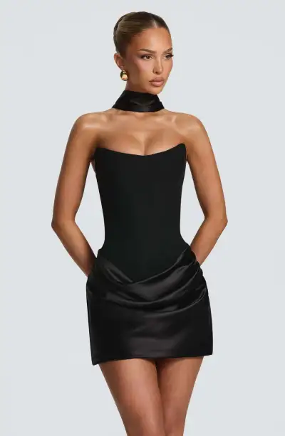 Women Fashion Elegant Solid Color Pleated Slim Fit Dress