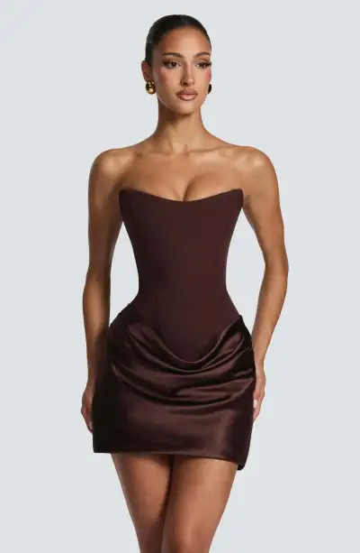 Women Fashion Elegant Solid Color Pleated Slim Fit Dress