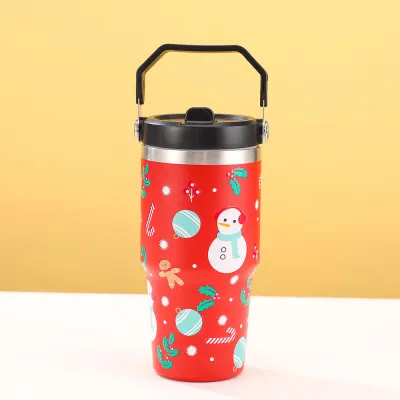 Fashion Christmas Large Capacity 304 Stainless Steel 20oz Thermos Cup with Handle