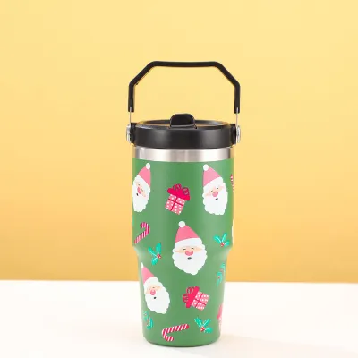 Fashion Christmas Large Capacity 304 Stainless Steel 20oz Thermos Cup with Handle