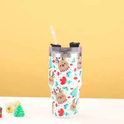 Fashion Christmas Large Capacity 304 Stainless Steel 20oz Thermos Cup with Handle
