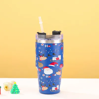 Fashion Christmas Large Capacity 304 Stainless Steel 20oz Thermos Cup with Handle