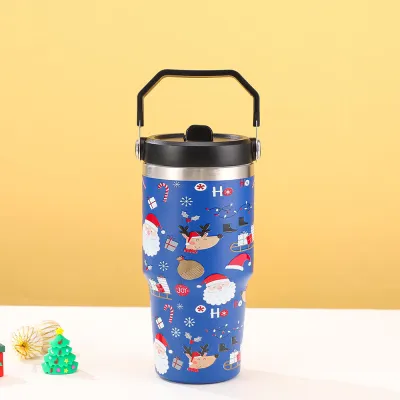 Fashion Christmas Large Capacity 304 Stainless Steel 20oz Thermos Cup with Handle