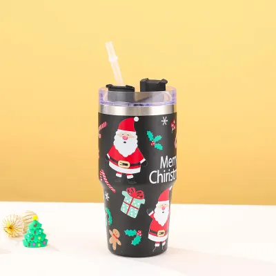 Fashion Christmas Large Capacity 304 Stainless Steel 20oz Thermos Cup with Handle