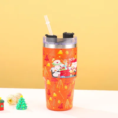 Fashion Christmas Large Capacity 304 Stainless Steel 20oz Thermos Cup with Handle
