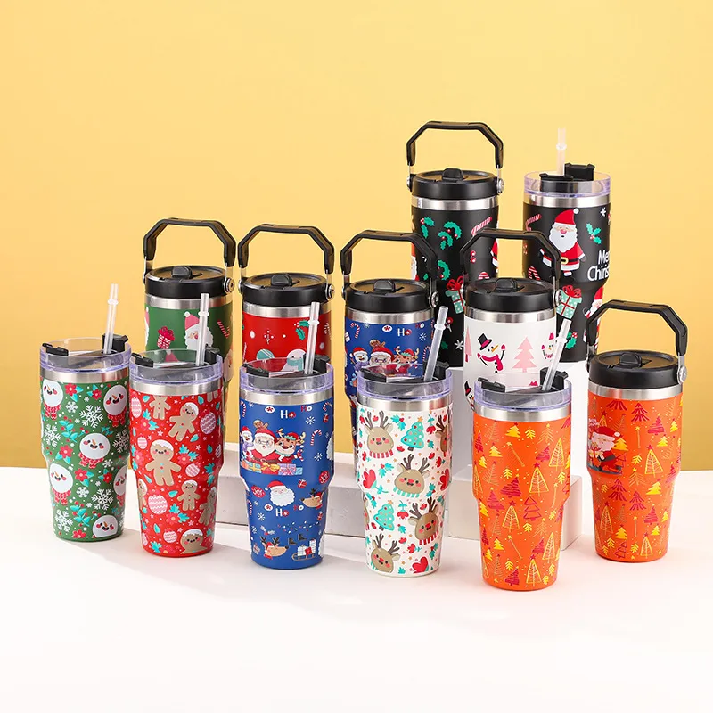 Fashion Christmas Large Capacity 304 Stainless Steel 20oz Thermos Cup with Handle
