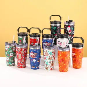Fashion Christmas Large Capacity 304 Stainless Steel 20oz Thermos Cup with Handle