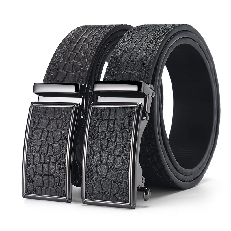 Men's Fashion Casual Business Leather Crocodile Pattern Automatic Belt