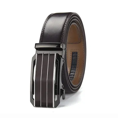 Men's Fashion Casual Alloy Automatic Buckle Cowhide Leather Belt 115-130cm