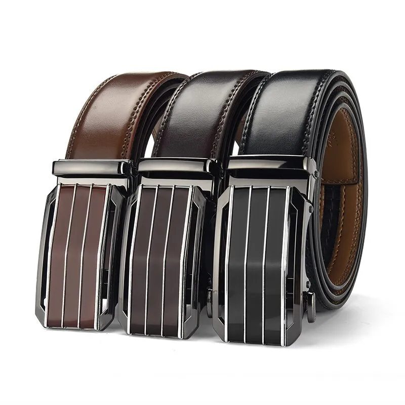 Men's Fashion Casual Alloy Automatic Buckle Cowhide Leather Belt 115-130cm