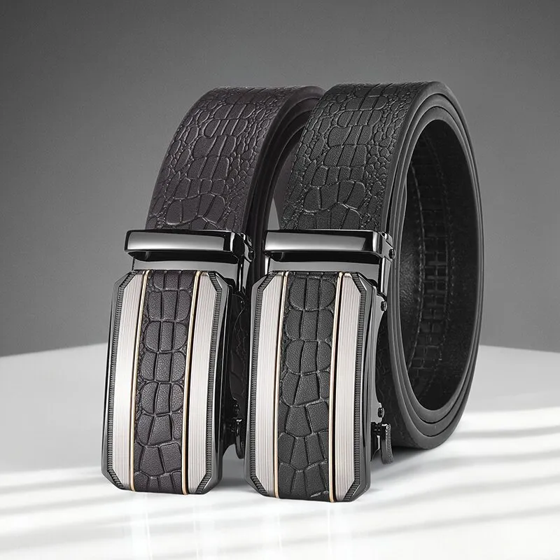 Men's Fashion Casual Business Crocodile Pattern Automatic Buckle Belt