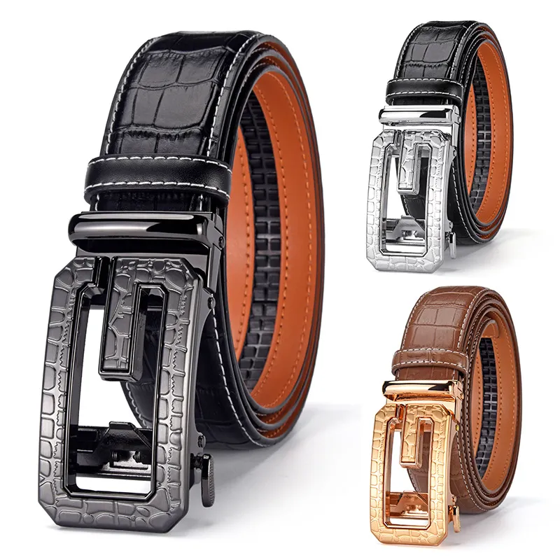 Men's Fashion Casual Leather Crocodile Pattern Automatic Business Belt