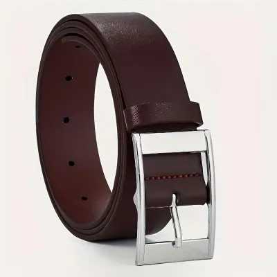 Men's Fashion Casual Simple Solid Color Pin Buckle PU Leather Business Belt