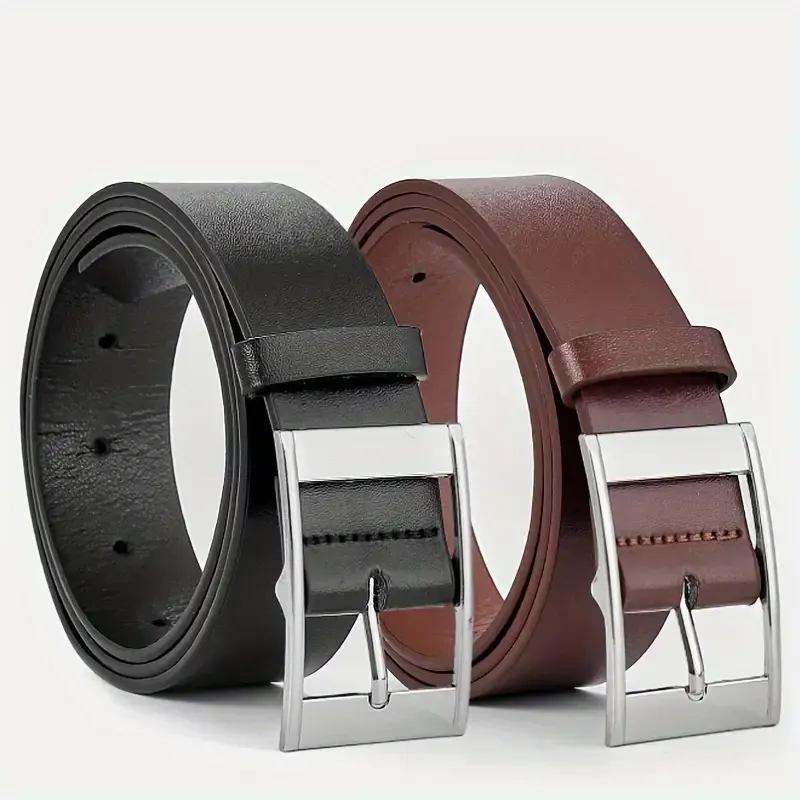 Men's Fashion Casual Simple Solid Color Pin Buckle PU Leather Business Belt