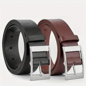 Men's Fashion Casual Simple Solid Color Pin Buckle PU Leather Business Belt