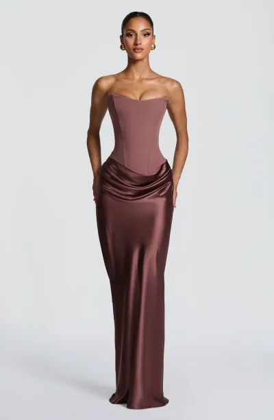 Women Fashion Elegant Solid Color Satin Tube Top Tight Waist Lace-Up Ribbon Dress