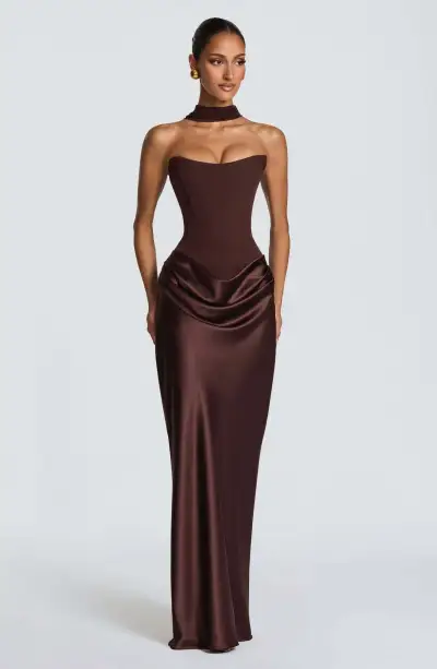 Women Fashion Elegant Solid Color Satin Tube Top Tight Waist Lace-Up Ribbon Dress