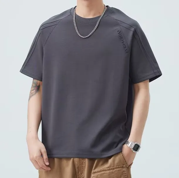 Men Fashion Casual Simple Solid Color Cotton Round Neck Letter Print Short-Sleeve T-Shirt
