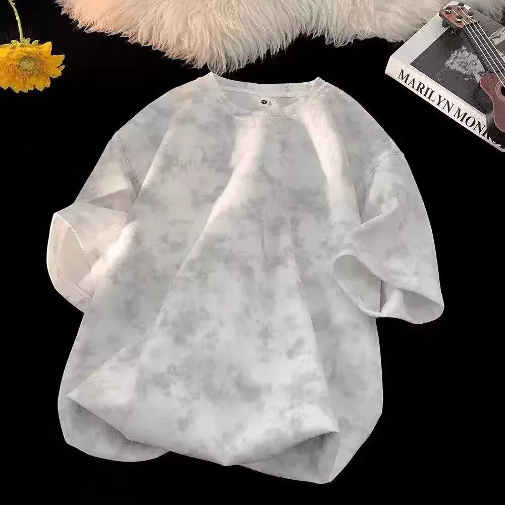 Men Retro Tie-Dye Round Neck Short-Sleeve Loose T-Shirt
