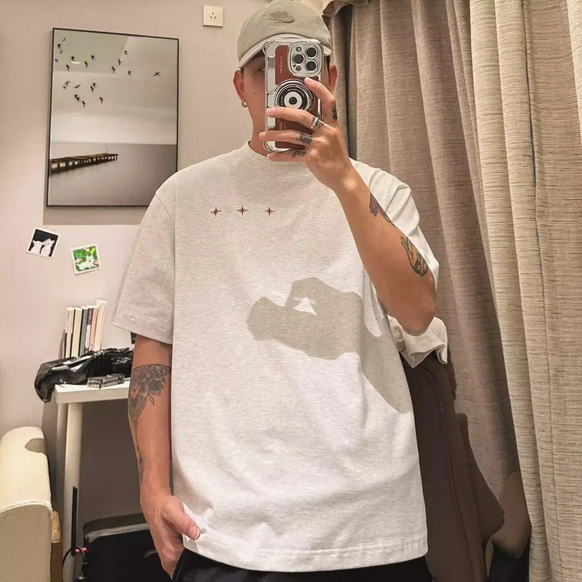 Men Fashion Casual Summer Star Embroidered Round Neck Short-Sleeve T-Shirt