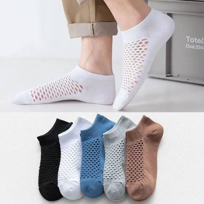Men's Casual Summer Thin Solid Color Hollow-Out Short Socks 5pair/Set