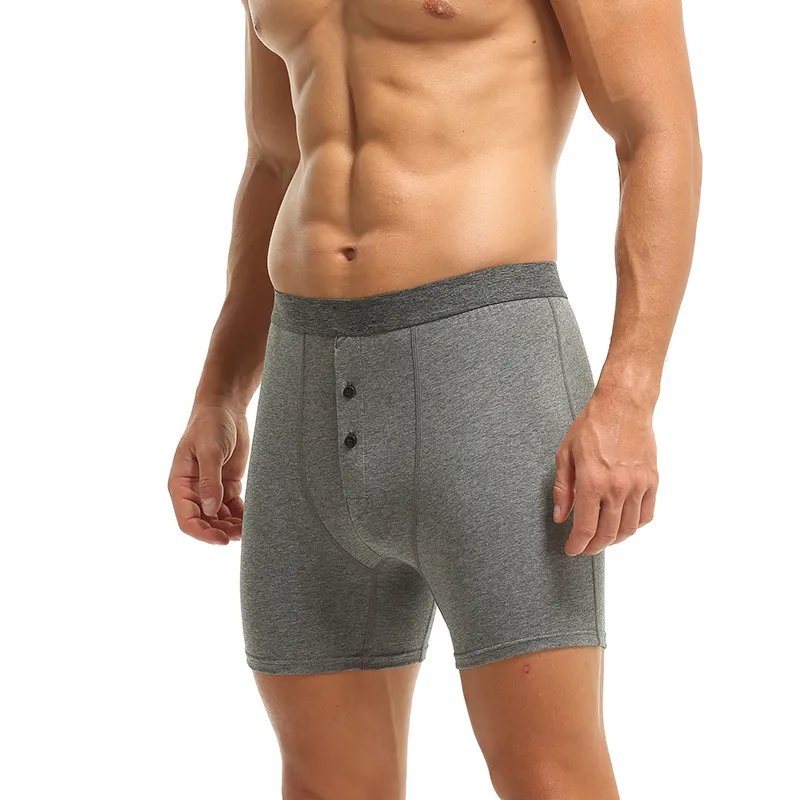 Men Fashion Casual Solid Color Four-Corner Cotton Underwear Mid-Waist