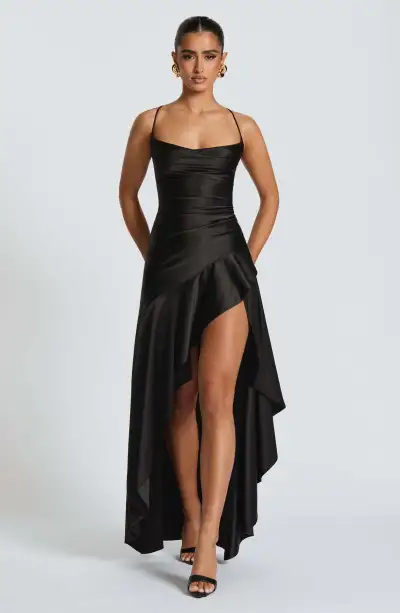 Women Fashion Summer Solid Color Irregular Spaghetti Strap Backless Ruffled Party Dress