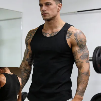 Men Fashion Casual Solid Cotton Threaded Sleeveless Loose Tank Top