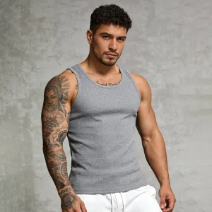 Men Fashion Casual Solid Cotton Threaded Sleeveless Loose Tank Top