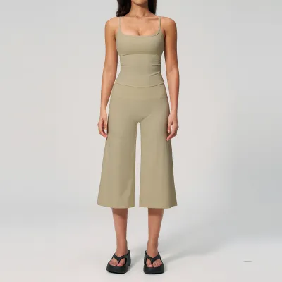 Women Fashion Casual Solid Color Camisole High Waist Quick-Drying Pants Yoga Sports Two-Piece Set
