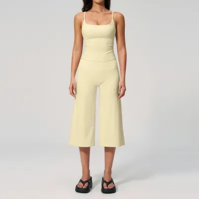 Women Fashion Casual Solid Color Camisole High Waist Quick-Drying Pants Yoga Sports Two-Piece Set