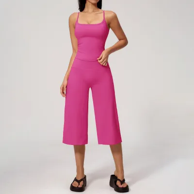 Women Fashion Casual Solid Color Camisole High Waist Quick-Drying Pants Yoga Sports Two-Piece Set
