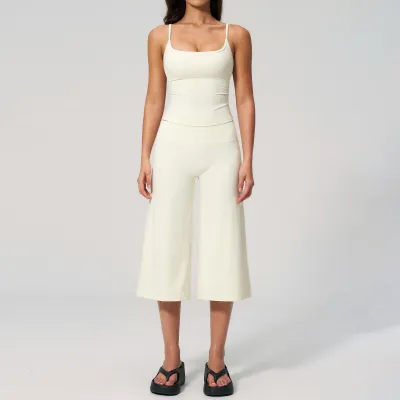 Women Fashion Casual Solid Color Camisole High Waist Quick-Drying Pants Yoga Sports Two-Piece Set