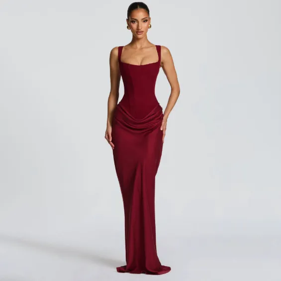 Women Fashion Elegant Solid Color Sleeveless Slim-Fit Dress