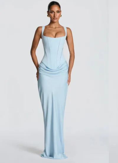 Women Fashion Elegant Solid Color Sleeveless Slim-Fit Dress