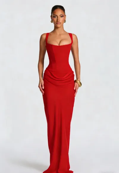 Women Fashion Elegant Solid Color Sleeveless Slim-Fit Dress