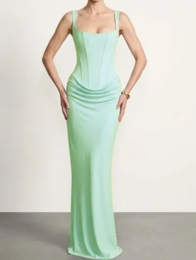 Women Fashion Elegant Solid Color Sleeveless Slim-Fit Dress