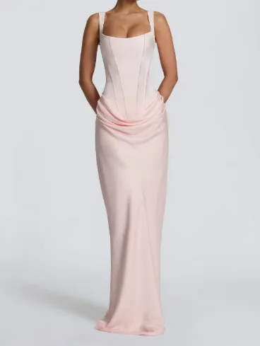 Women Fashion Elegant Solid Color Sleeveless Slim-Fit Dress