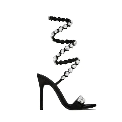 Women Rhinestone Strap Wrapped Heeled Sandals Stiletto High Heels