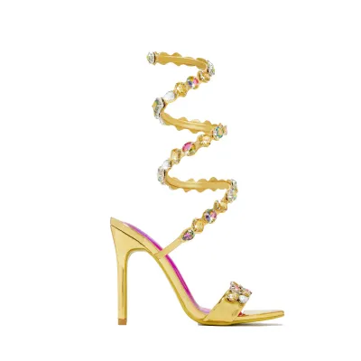 Women Rhinestone Strap Wrapped Heeled Sandals Stiletto High Heels
