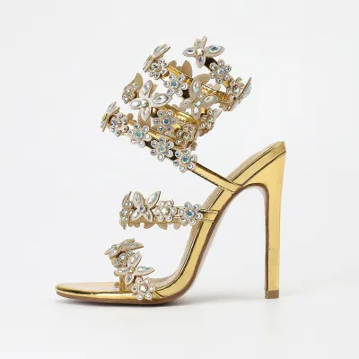 Women Rhinestone Strap Wrapped Heeled Sandals Stiletto High Heels