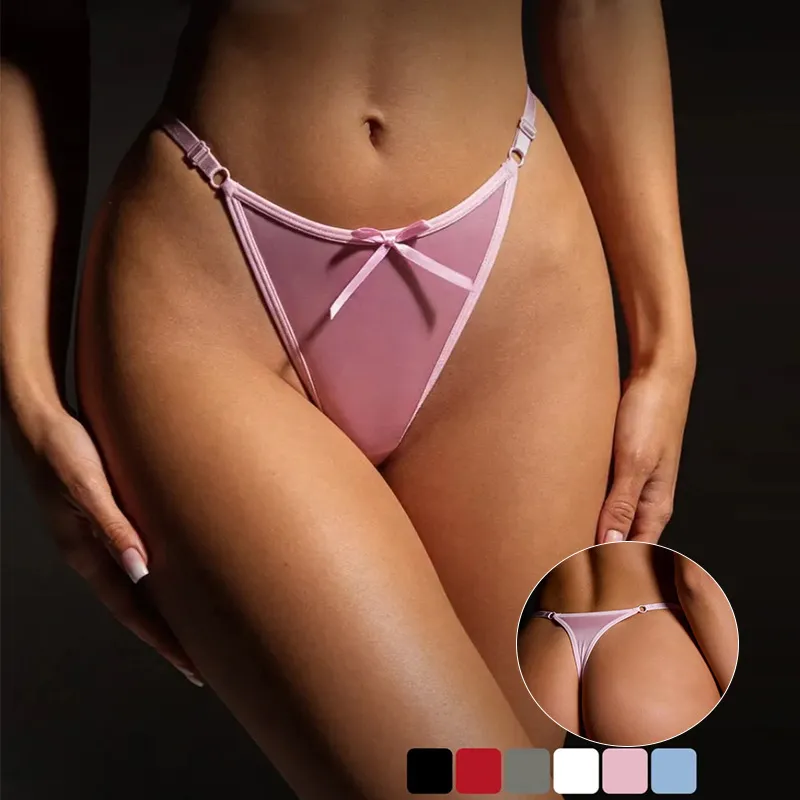 Women Fashion Sexy Solid Color Satin Adjustable Strap Thong