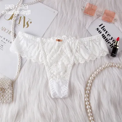 Women Fashion Sexy Solid Color Hollow Cross Lace Thin Breathable Thong
