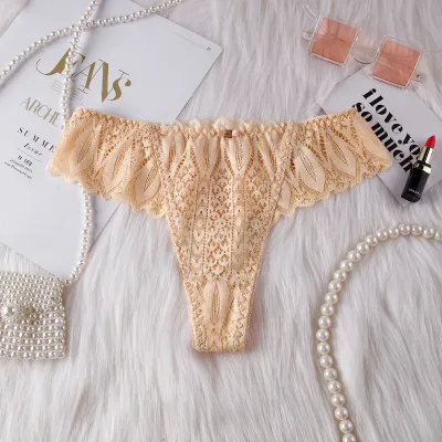 Women Fashion Sexy Solid Color Hollow Cross Lace Thin Breathable Thong