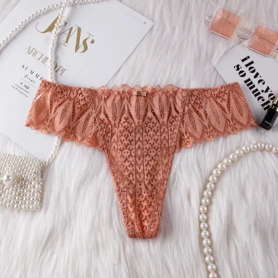 Women Fashion Sexy Solid Color Hollow Cross Lace Thin Breathable Thong