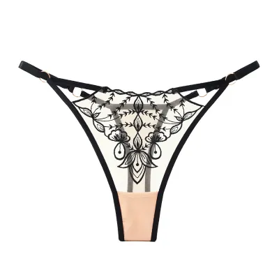 Women Fashion Sexy Contrast Embroidered Breathable Low Waist Thong