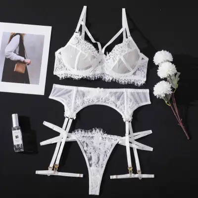 Women Fashion Solid Color Lace Sexy Lingerie Set