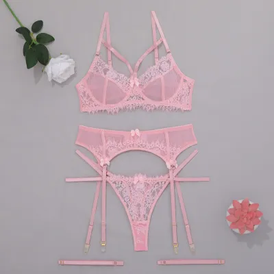 Women Fashion Solid Color Lace Sexy Lingerie Set