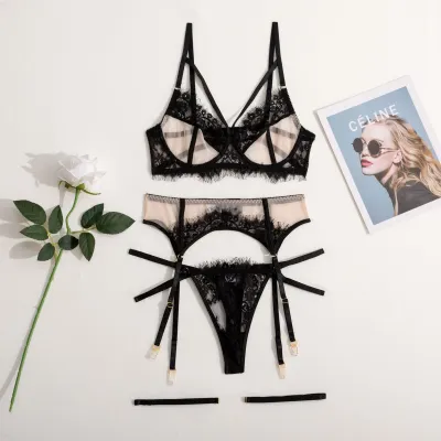 Women Fashion Solid Color Lace Sexy Lingerie Set