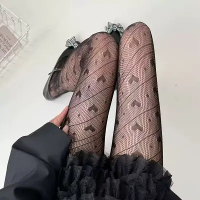 Women Fashion Sexy Love Jacquard Ultra-Thin Fishnet Stockings